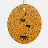 ドッグポーズブラック&ホワイト水玉模様オンダリアオレンジ セラミックオーナメント (左)