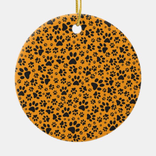 ドッグポーズブラック&ホワイト水玉模様オンダリアオレンジ セラミックオーナメント (正面)
