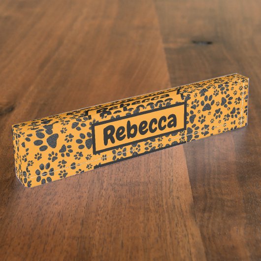 ドッグポーズブラック&ホワイト水玉模様オンダリアオレンジ デスクネームプレート (側面)