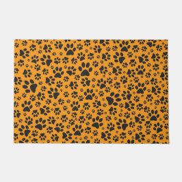 ドッグポーズブラック&ホワイト水玉模様オンダリアオレンジ ドアマット