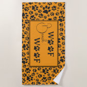 ドッグポーズブラック&ホワイト水玉模様オンダリアオレンジ ビーチタオル (正面)