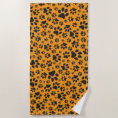 ドッグポーズブラック&ホワイト水玉模様オンダリアオレンジ ビーチタオル (正面)