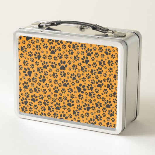 ドッグポーズブラック&ホワイト水玉模様オンダリアオレンジ メタルランチボックス (裏面)