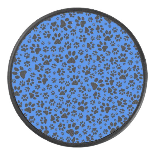 ドッグポーズブラック&ホワイト水玉模様オンテックブルー アイスホッケーパック (正面)