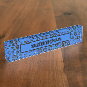 ドッグポーズブラック&ホワイト水玉模様オンテックブルー デスクネームプレート (側面)