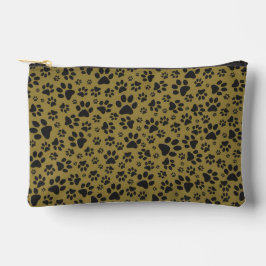 ドッグポーズブラック&ホワイト水玉模様オン軍隊金ゴールド アクセサリーポーチ