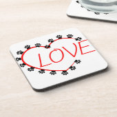 ドッグポーズ赤いハートラブ コースター (左側)