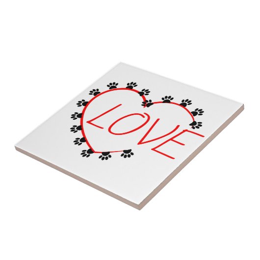 ドッグポーズ赤いハートラブ タイル (側面)