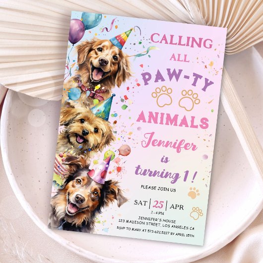ドッグポーティ誕生日パーティーガール1st誕生日 招待状