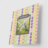 ドッグポーパターン春日Instagramフォトフレーム スクエア壁時計 (傾斜)