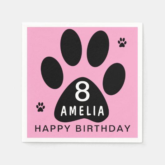 ドッグポーピンクガール子供の誕生日パーティー スタンダードカクテルナプキン (正面)