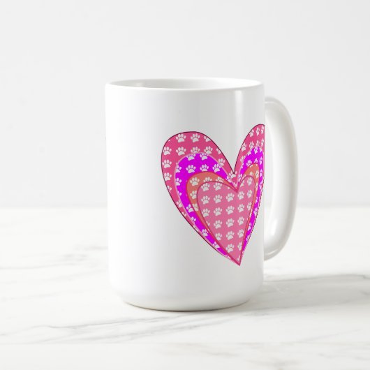 ドッグポープリントとピンクのハート コーヒーマグカップ (正面右)