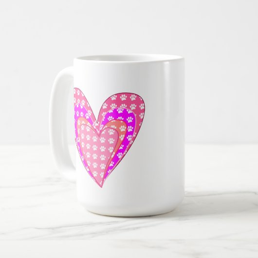 ドッグポープリントとピンクのハート コーヒーマグカップ (正面左)