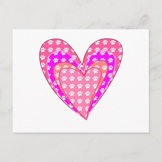 ドッグポープリントとピンクのハート ポストカード (正面)