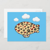 ドッグポープリントと赤いハートカスタムBlimp ポストカード (正面/裏面)