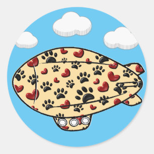 ドッグポープリントと赤いハートカスタムBlimp ラウンドシール
