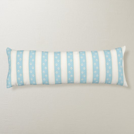 ドッグポープリントオペルブルー&アンティークホワイトストライプズ ボディピロー (裏面)