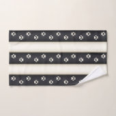 ドッグポープリントオンブラック&アンティークホワイトストライプズ バスタオルセット (ハンドタオル)