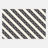 ドッグポープリントオンブラック&アンティークホワイトストライプズ ラッピングペーパーシート (正面3)