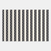 ドッグポープリントオンブラック&アンティークホワイトストライプズ ラッピングペーパーシート (正面2)