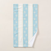 ドッグポープリントオンブルー淡い色の&アンティークホワイトストライプ バスタオルセット (ハンドタオル)