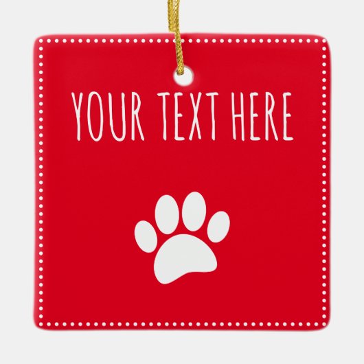 ドッグポープリントカスタム文字赤 セラミックオーナメント (正面)