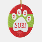 ドッグポープリントクリスマスレッド&グリーンカスタム年 セラミックオーナメント (右)