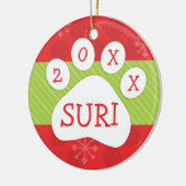 ドッグポープリントクリスマスレッド&グリーンカスタム年 セラミックオーナメント (左)