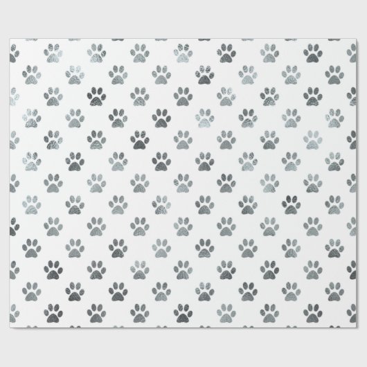 ドッグポープリントシルバーグレーホワイトメタリックフェイクフォイル ラッピングペーパー (フラット)