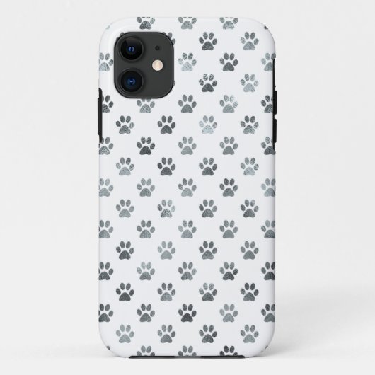 ドッグポープリントシルバーグレーホワイトメタリックフェイクフォイル Case-Mate iPhoneケース (裏面)