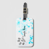 ドッグポープリントターコイズ水彩デザイン ラゲッジタグ (正面縦)