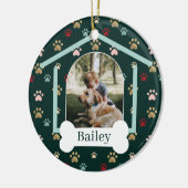 ドッグポープリントパターン名前をカスタムするドッグハウスフォト セラミックオーナメント (左)