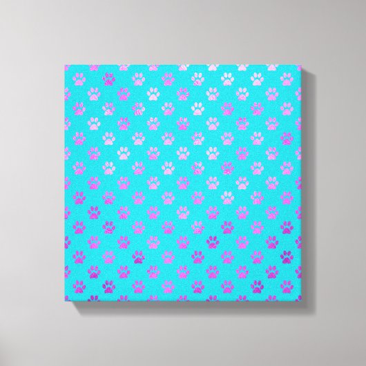 ドッグポープリントパープルピンクアクアティール(緑がかった色)ブルー キャンバスプリント (正面)