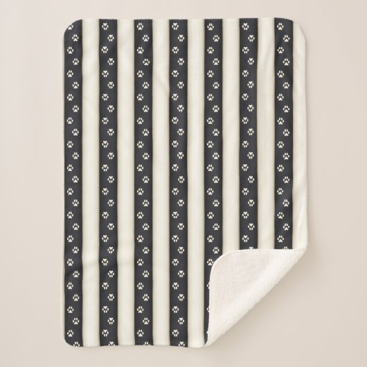 ドッグポープリントブラック&アンティークホワイトペット恋人 シェルパブランケット (正面)