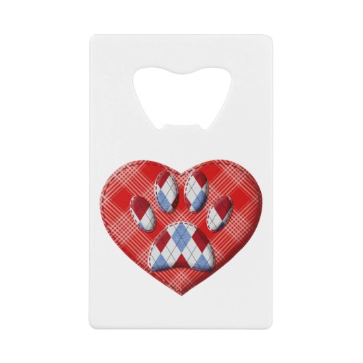 ドッグポープリント及び赤いハートスケッチ クレジットカード栓抜き (正面)