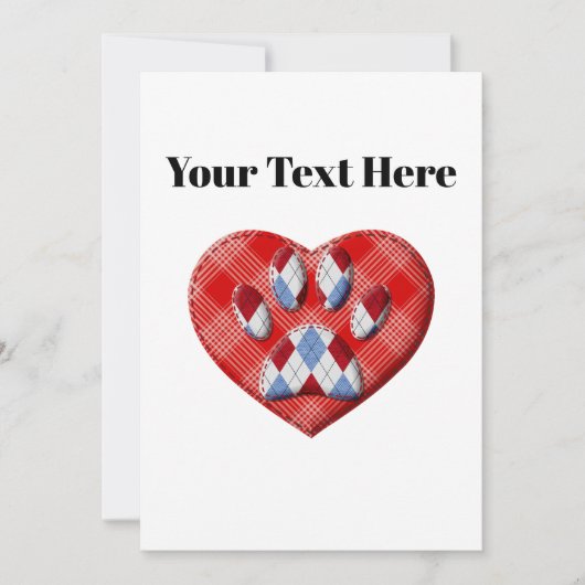 ドッグポープリント及び赤いハートスケッチ 招待状 (正面)