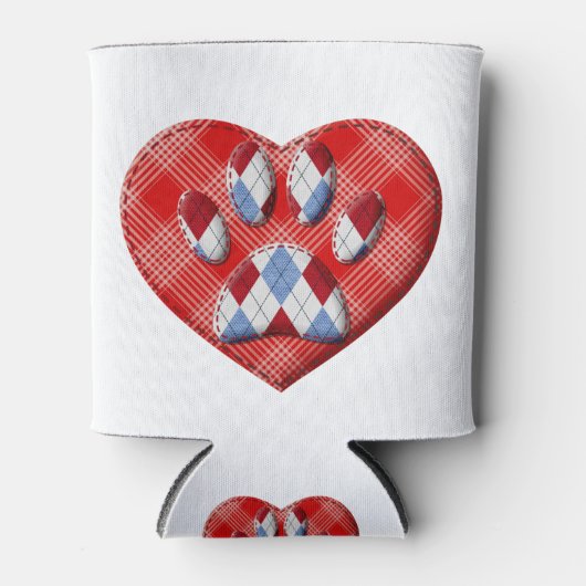 ドッグポープリント及び赤いハートスケッチ 缶クーラー (正面)