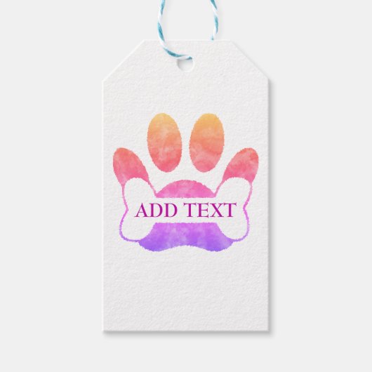 ドッグポープリント及び骨カラフル水色カスタム ギフトタグ (正面)