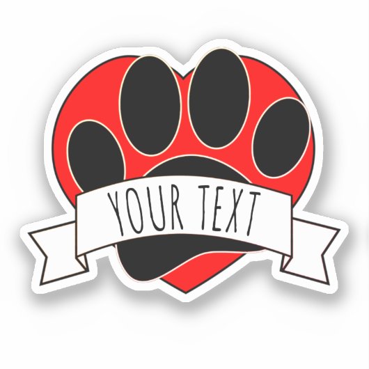 ドッグポープリント赤いハートバナー シール (正面)