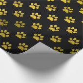 ドッグポープリント金ゴールドブラック背景メタリックフェイク ラッピングペーパー (角)