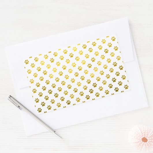 ドッグポープリント金ゴールドホワイトメタリックフェイクフォイル 長方形シール (封筒)