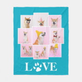 ドッグポーLOVE 9パーソナライズされたフォトコラージュ フリースブランケット (正面)