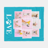 ドッグポーLOVE 9パーソナライズされたフォトコラージュ フリースブランケット (正面(横))