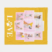 ドッグポーLOVE 9パーソナライズされたフォトコラージュ フリースブランケット (正面(横))