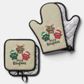 ドッグママクリスマスメリーウーフマスドッグラバークリスマス 鍋つかみ&鍋敷きセット (正面/裏面)