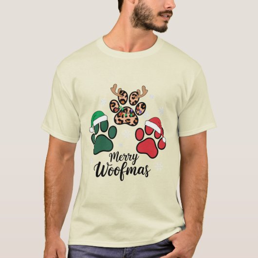 ドッグママクリスマスメリーウーフマスドッグラバークリスマス Tシャツ (正面)