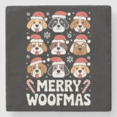 ドッグママクリスマスメリーウーフマスドッグ恋人 ストーンコースター (正面)