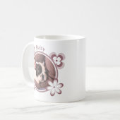 ドッグママピンクレトロ花タイポグラフィカスタム写真 コーヒーマグカップ (正面左)