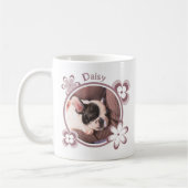 ドッグママピンクレトロ花タイポグラフィカスタム写真 コーヒーマグカップ (左)