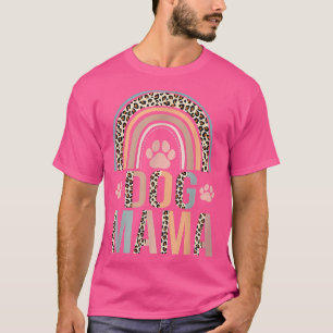 ドッグママレインボーレオパードドッグポーペット恋人 Tシャツ